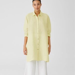 Eileen Fisher Garment-Dyed Organic Handkerchief Linen Long Shirt Yellow